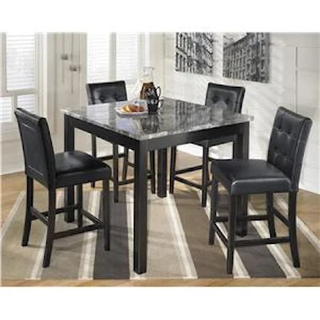 5-Piece Square Counter Table Set with Faux Marble Top